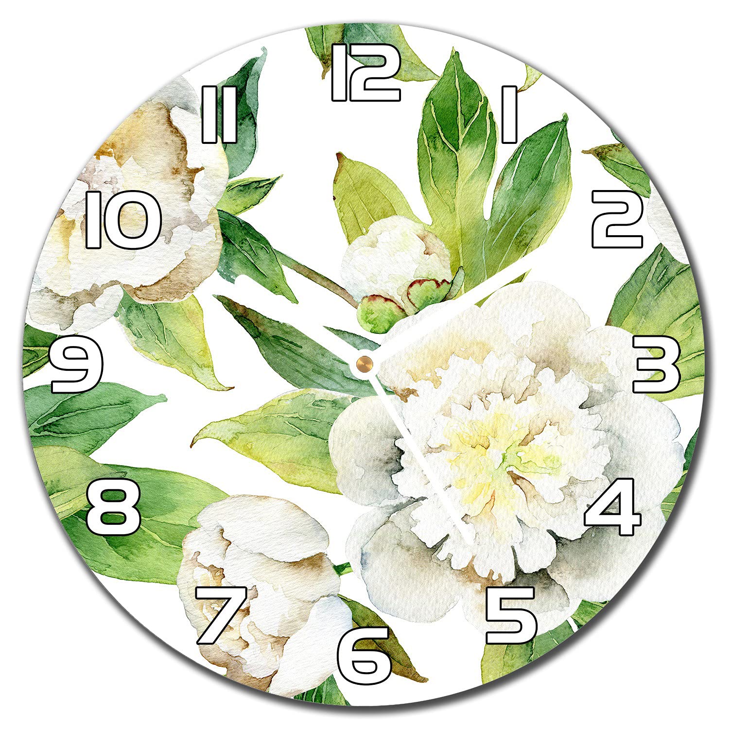 Horloge en verre 30 cm pivoines avec aiguilles blanches Coloray