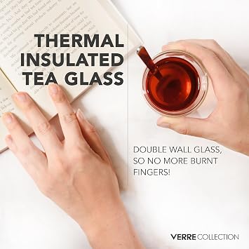 Verre Collection Turkish Tea Cups, 4.25oz, Set of 2 | Lightweight, Heat-Resistant, Insulated Double Wall Glasses