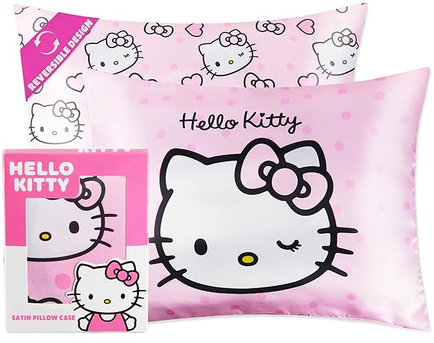 Hello Kitty Satin Pillowcase for Hair Skin Benefits for Girls Teens Women Kawaii 48 x 66cm Cooling Soft Zip Closure Bedroom Decor, Beauty Gifts for Her