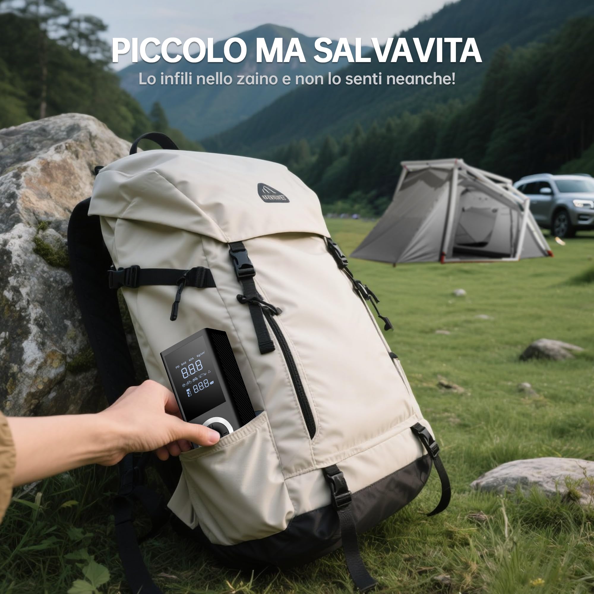 Gonfiatore di Pneumatici Elettrico 150 PSI – Compressore d’Aria Portatile Senza Fili con Schermo Digitale, Luce LED, Spegnimento Automatico e Batteria Ricaricabile–per Auto, Moto, Bicicletta e Palloni