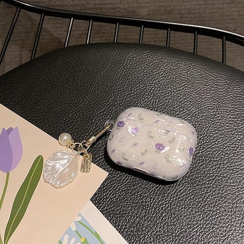 Miniatura 5 de Linda funda para Airpod Pro 2 con diseño de flor y perla llavero floral de mármol duro TPU funda protectora compatible con AirPods Pro de 2