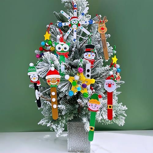 Miniatura 6 de Winlyn Juego de 24 juegos de manualidades de Navidad, palillos de palo, adornos de Navidad, manualidades de invierno, manualidades, palillo de Papá