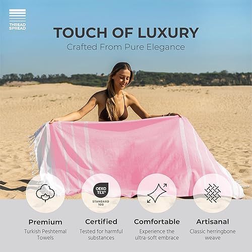 Vista 25 de THREAD SPREAD Paquete de 2 toallas de playa de algodón turco, 39 x 71 pulgadas, de secado rápido, sin arena, para adultos, de gran tamaño, ligeras