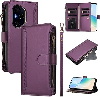 Case for Honor 400 Wallet Case, Premium PU Leather Zipper Folio Wallet RFID Blocking with Wrist Strap Flip Cover Credit Card Holder, Compatible with Honor 400 F