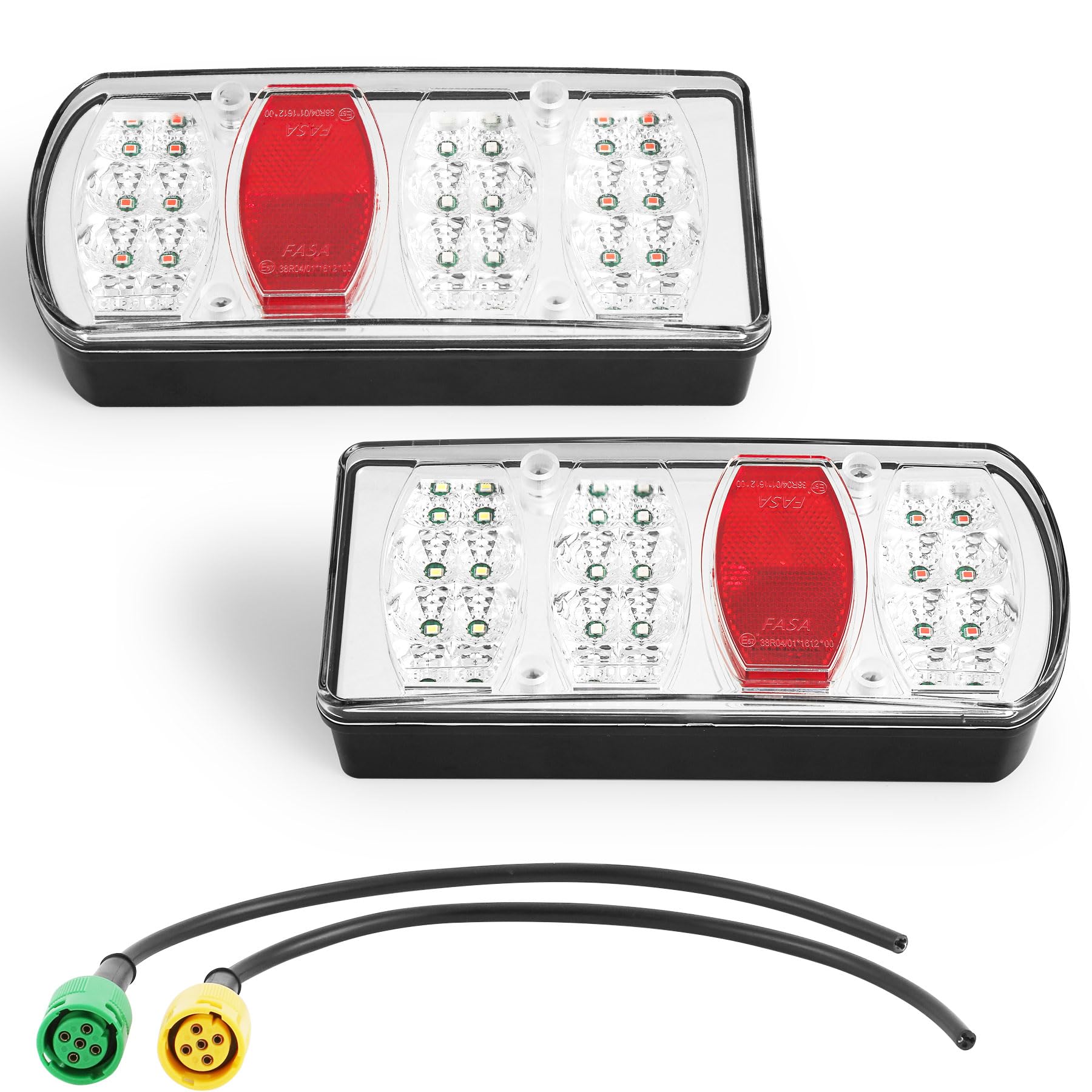 ETUKER LED Anhänger Rückleuchten Set 12/24v 7Funktion Rücklicht Anhängerbeleuchtung inkl. 5polig Bajonett Stecker Anhänger Beleuchtung