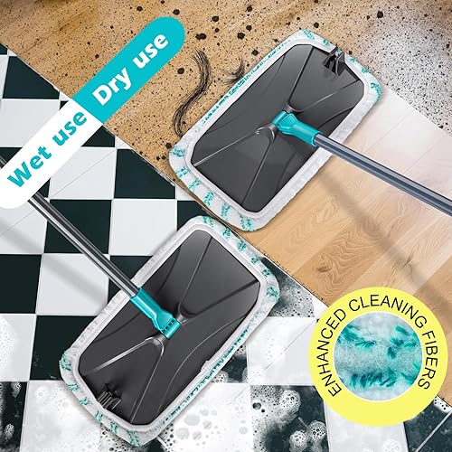 Miniatura 4 de MASTERTOP Trapeador plano de microfibra, trapeador de polvo de superficie extra grande con 5 almohadillas reutilizables para húmedo y seco, mopas de