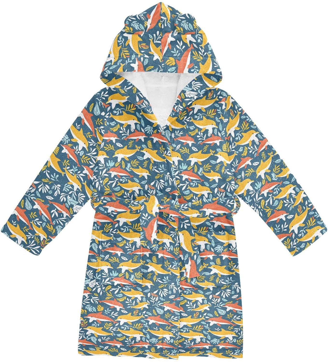 senya Orange Whale Toddler Hooded Bathrobe Kids Soft Plush Bath Towel Robes for Boys Girls 2-12 Years