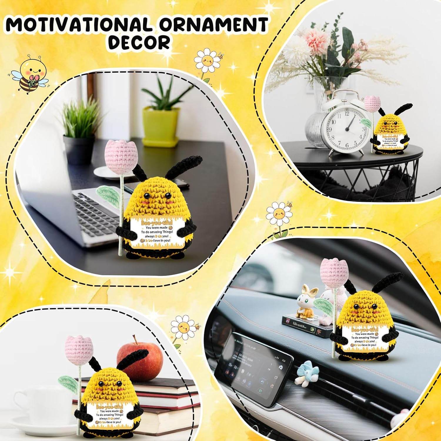 Inspirational Gift for Women Men Funny Handmade Crochet Bee Stuffed Animal Emotional Motivational Support Crochet for Teacher Appreciation Boss Nurse Office Home Desk Decoration - Image 7