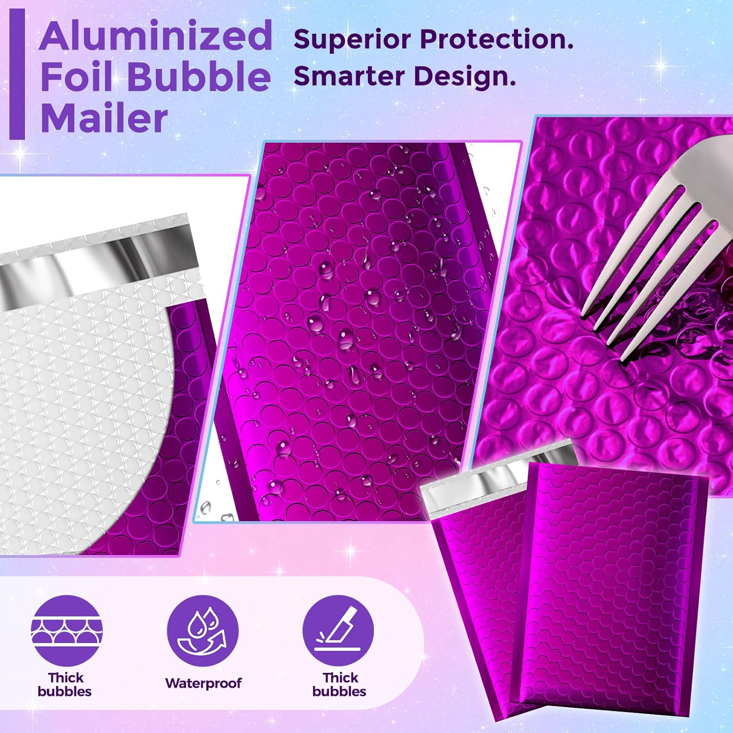 Fuxury Foil Bubble Mailers 6x10" 50 Pack,Sturdy Padded Envelopes Usable Size 6x9",Strong Adhesion Bubble Shipping Envelopes,Thick Opaque Shipping Bags for Mailing Jewelry Makeup Gift Small Item Purple - Image 4