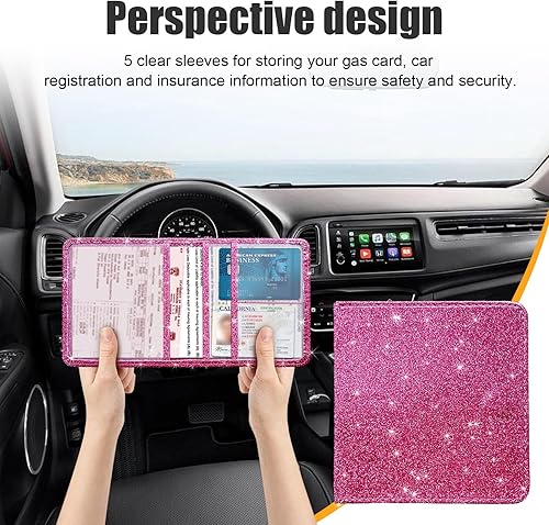 Miniatura 4 de Kewucn Soporte para registro y seguro de automóvil, organizador de cuero para guanteras con cierre magnético, estuche de accesorios para