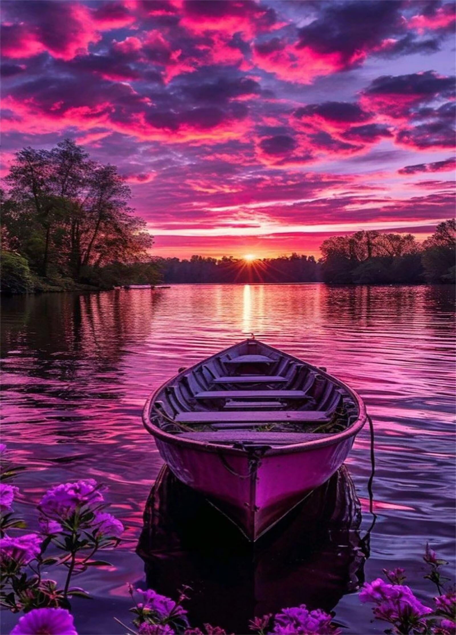 Puzzle 2000 elementów, fioletowa łódź nad jeziorem o zachodzie słońca puzzle dla dorosłych, puzzle dla dorosłych, gry relaksacyjne i wywiadowcze, puzzle do gry rodzinnej prezent