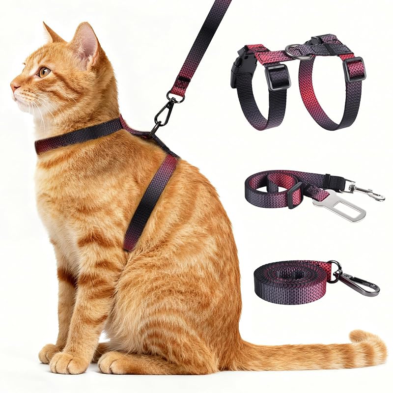 Peitoral ajustável para gatos em nylon com guia Cattooll vermelho, 1 unidade