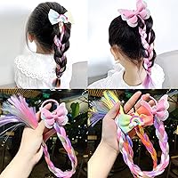 Vista 7 de 6 extensiones de cabello de trenzas de colores para niñas con bandas de goma, extensiones trenzadas de arco iris, lazos para el cabello, peluca