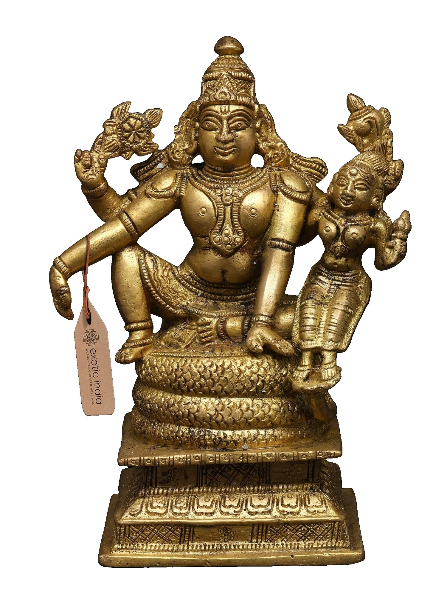 Statue Vishnu et Lakshmi laiton massif ciselé main 15cm