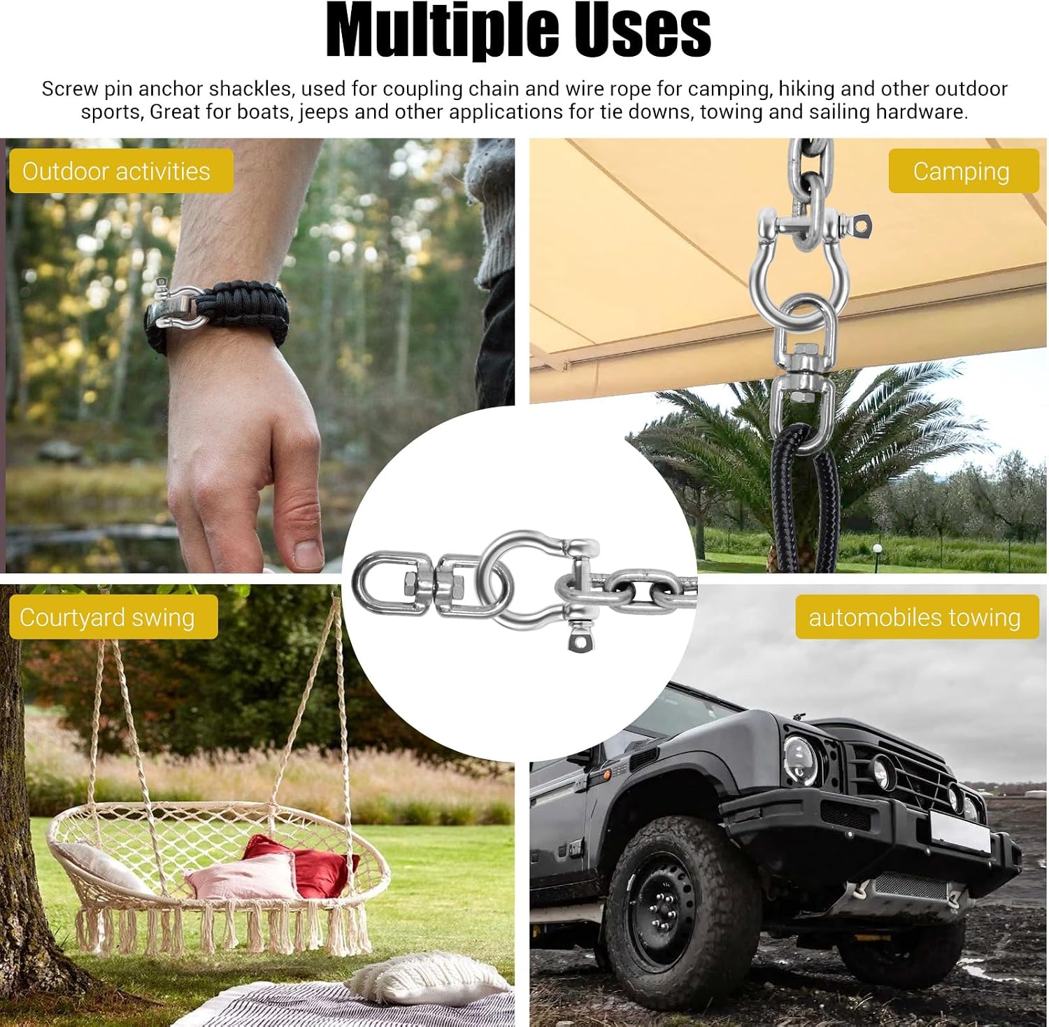 20 PCS Stainless Steel M6 Screw Shackle 1/4 Inch Chain Shackle Small Bow Shackles Clevis Heavy Duty Screw Pin Shackles for Anchor, Towing, Off Road Recovery