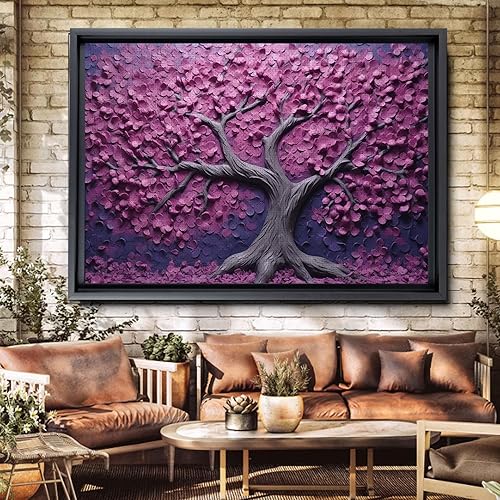 Miniatura 5 de Purple Flower Tree Wall Painting, Nature Tree Portrait - Canvas Wall Hanging for Purple Tree Wall Decor and Decorative Canvas Art