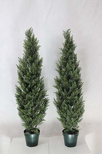 Miniatura 4 de Árbol de cedro artificial previamente colocado en maceta recortado de 4 pies  121 metros para interiores y exteriores paquete de 2