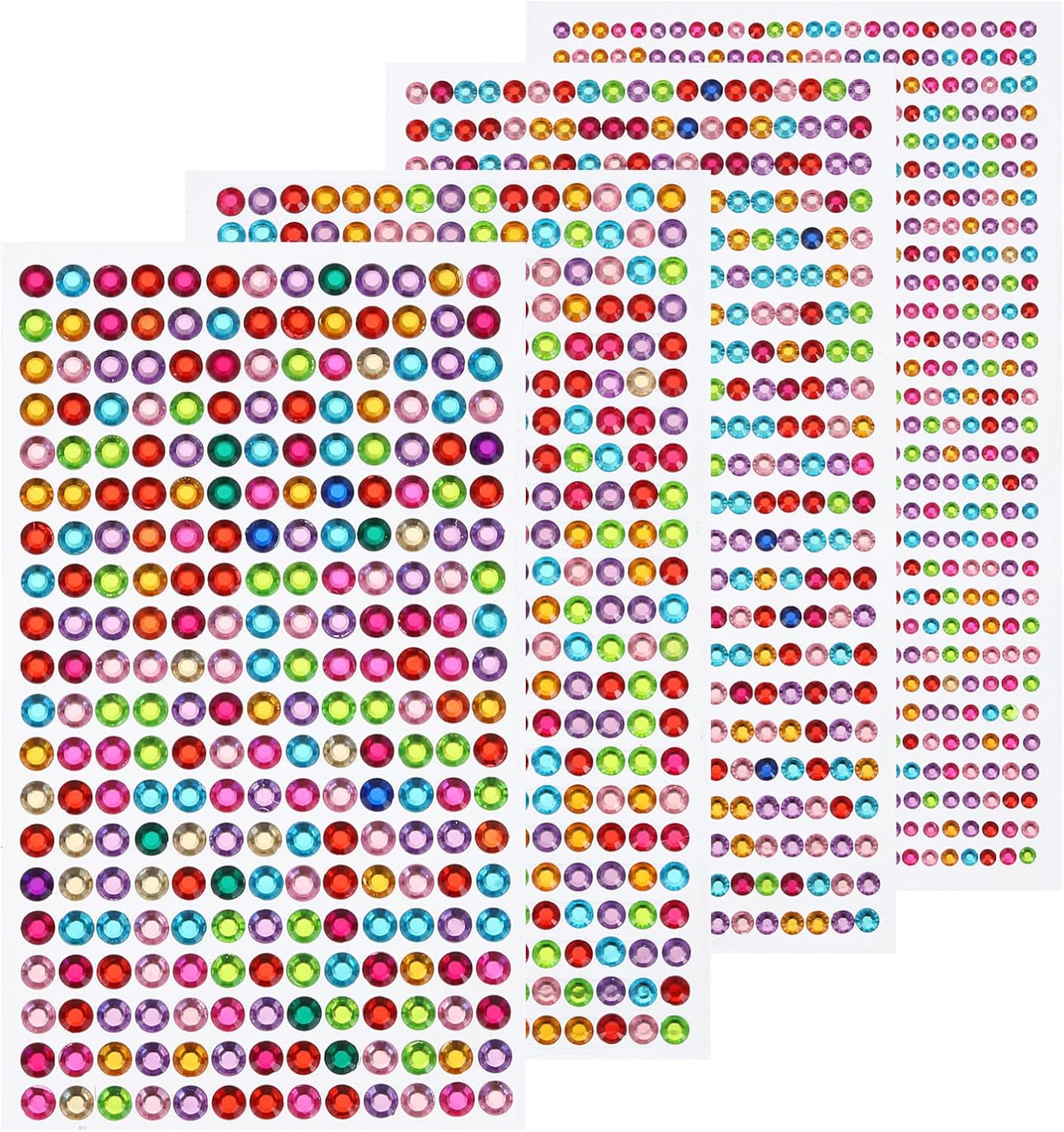 MECCANIXITY 1792 Pcs 4 Sheets Multicolor Rhinestone Stickers 3/4/5/6 mm Self Adhesive Rhinestones Gems for DIY Decoration Craft Face Eye Nails Hair Make Up