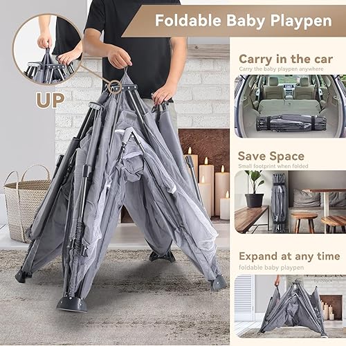 Miniatura 4 de Corralito plegable para bebés, corralito de juego extra grande para bebés y niños pequeños, patio de juegos portátil de seguridad para niños en