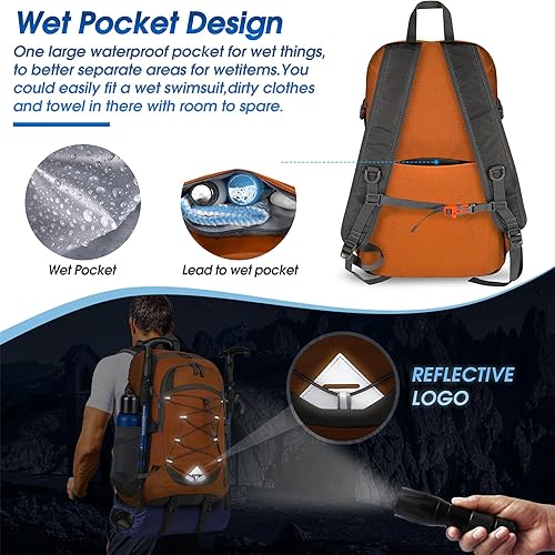 Miniatura 4 de IGOLUMON Mochila de senderismo de 40 L, plegable, ligera, mochila de camping para hombres y mujeres, impermeable, mochila de senderismo al aire