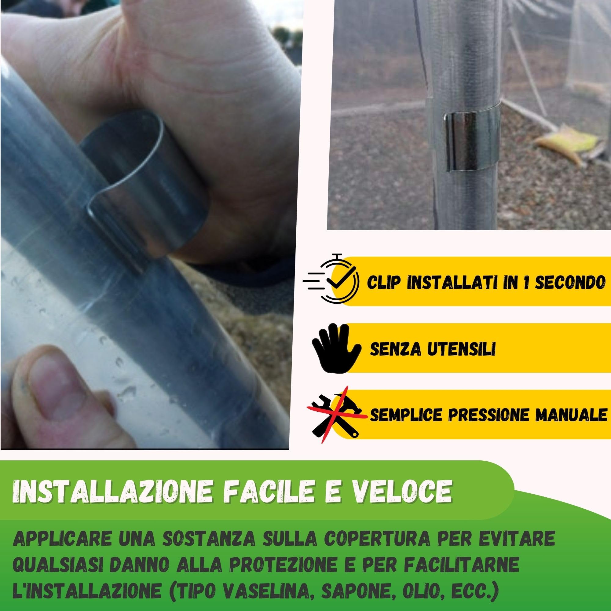 JARDEN® Set Di 40 Clip Diametro 25 mm Per Serra Da Giardino - Fissaggio In Metallo Zincato Per Serre Tunnel Con Tubi O Cerchi Da 25 mm - Accessorio Per Coperture Di Serre