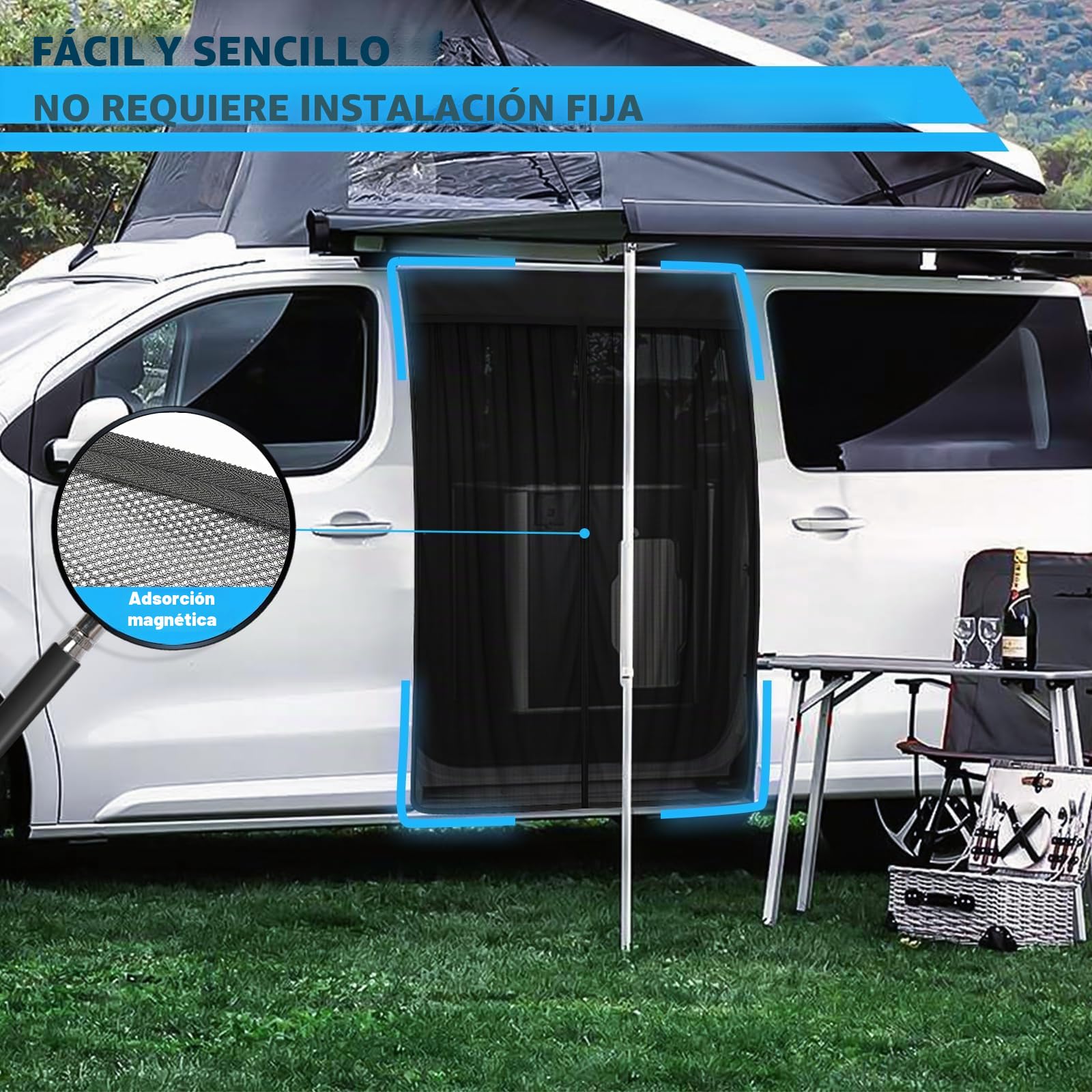 Mosquitera de Coche Reemplazo para Citroen Berlingo/Partner III/Rifter 2018-2025 (Standard Roof), Mosquitera para Puerta Lateral, Mosquitera Magnética de Una Sola Capa para Acampar