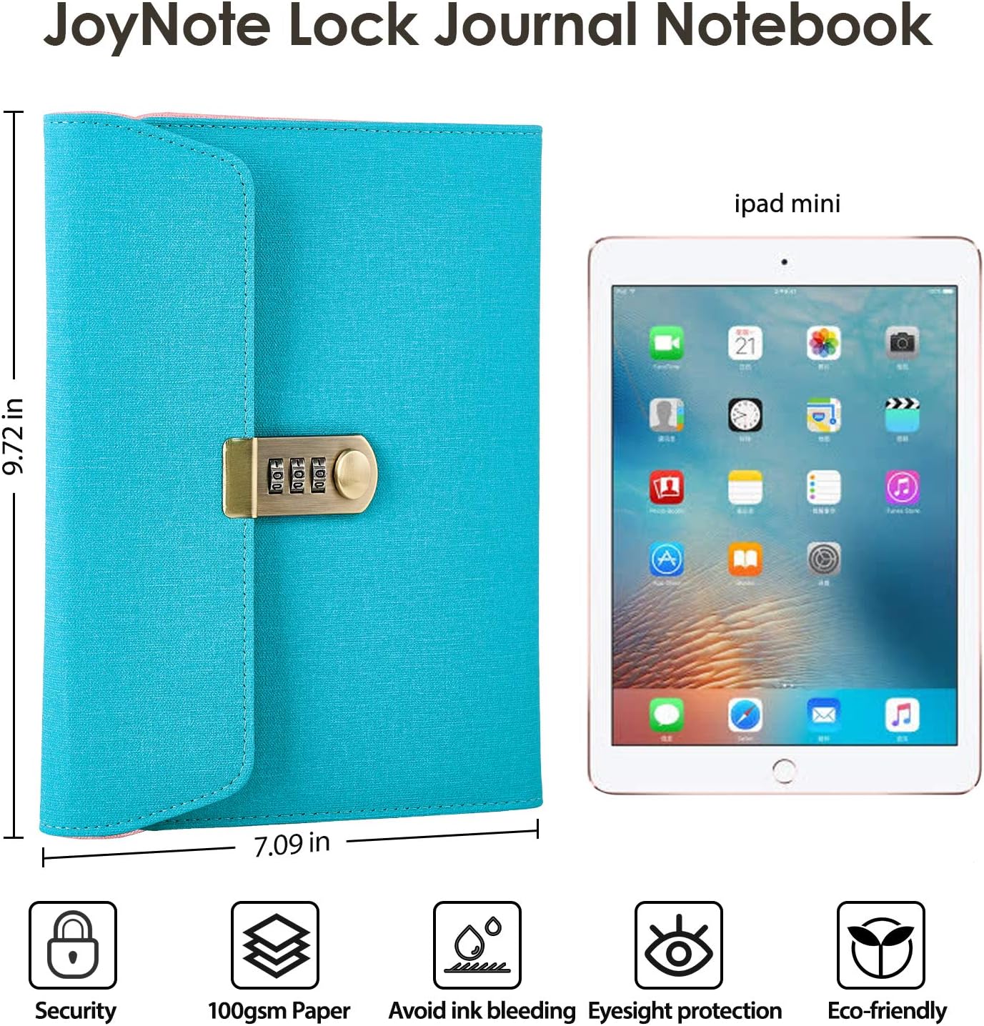 JoyNote Journal with Lock for Women, 2-in-1 Lock Journal with Combination Digital Password, Locking Diary Journal with 4 Card Slots, Pen Holder, 95 Sheets/190 Pages A5 Papers, Blue