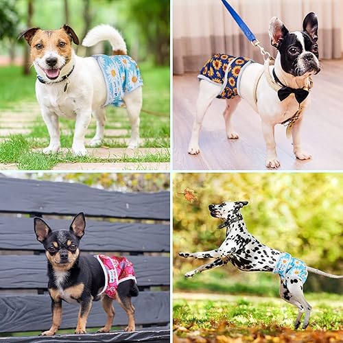 Miniatura 7 de Pet Soft Pañales para perras, paquete de 3 pañales lavables para perras en celo, reutilizables, bragas de período, pañales para cachorros (flor, M)