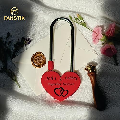 Miniatura 8 de Candado rojo personalizado grabado (Hecho en EE. UU.) para aniversario, candado de amor para puente, boda, candado personalizado grabado para tu