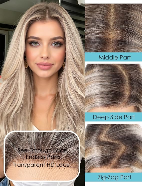 13x6 Lace Front Mixed Blonde 22in Wavy Synthetic Wig