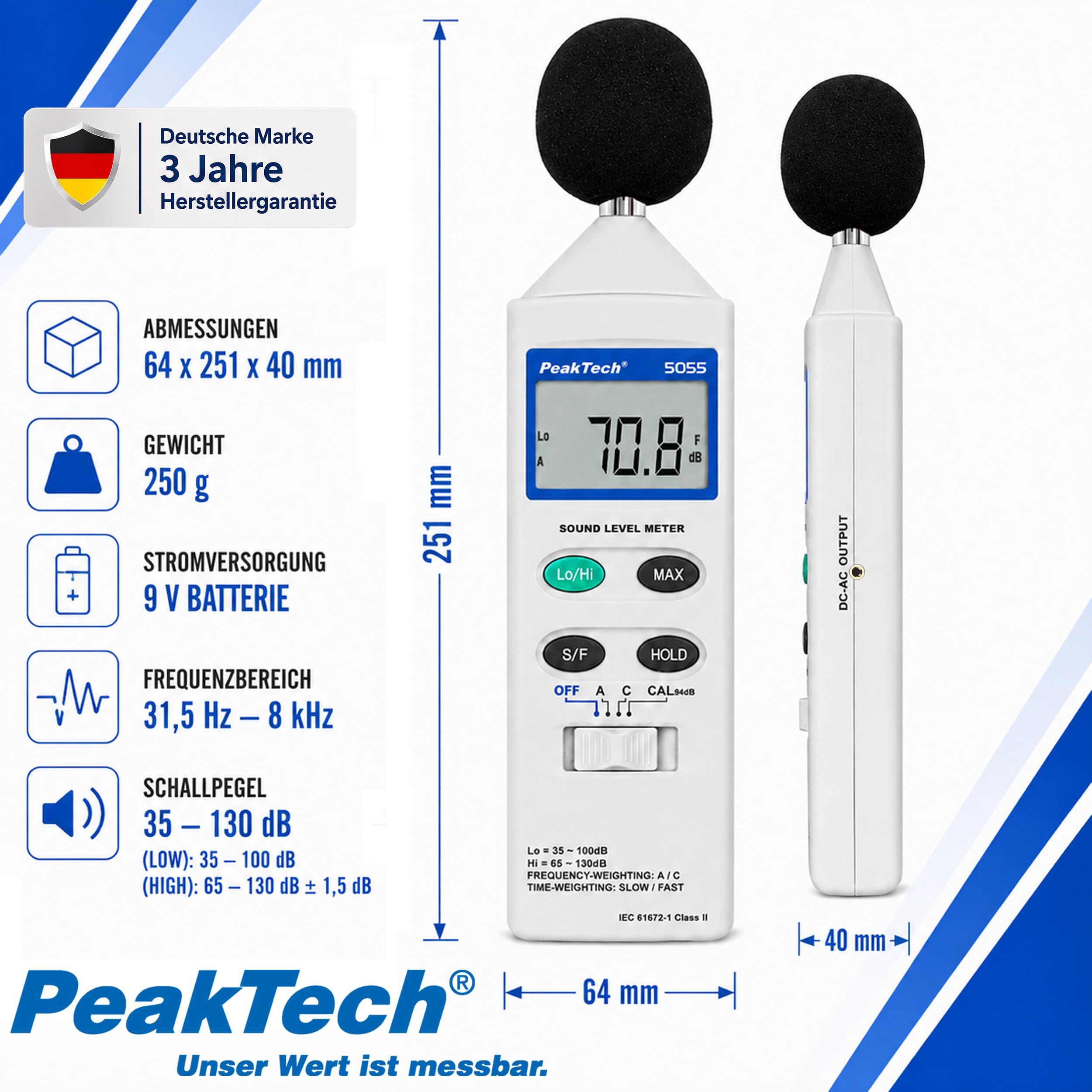 PeakTech P 5055 Digital-Schallpegelmesser, 3 1/2-stellig
