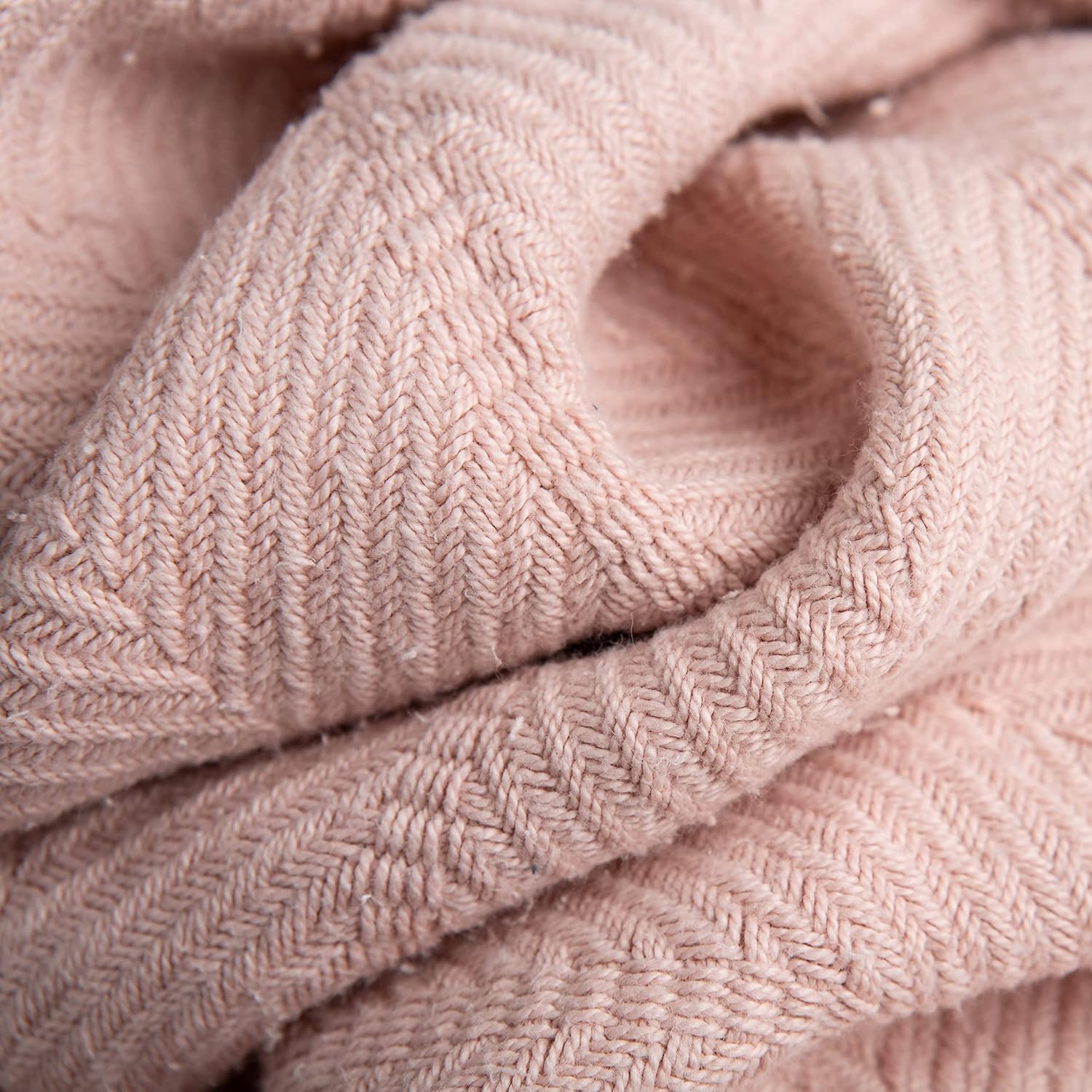 Sticky Toffee Cotton Throw Blanket 60x50 in – Woven Lightweight Blush Pink Blanket for Couch or Bed, Soft Herringbone Weave, Boho Farmhouse Style - Image 3