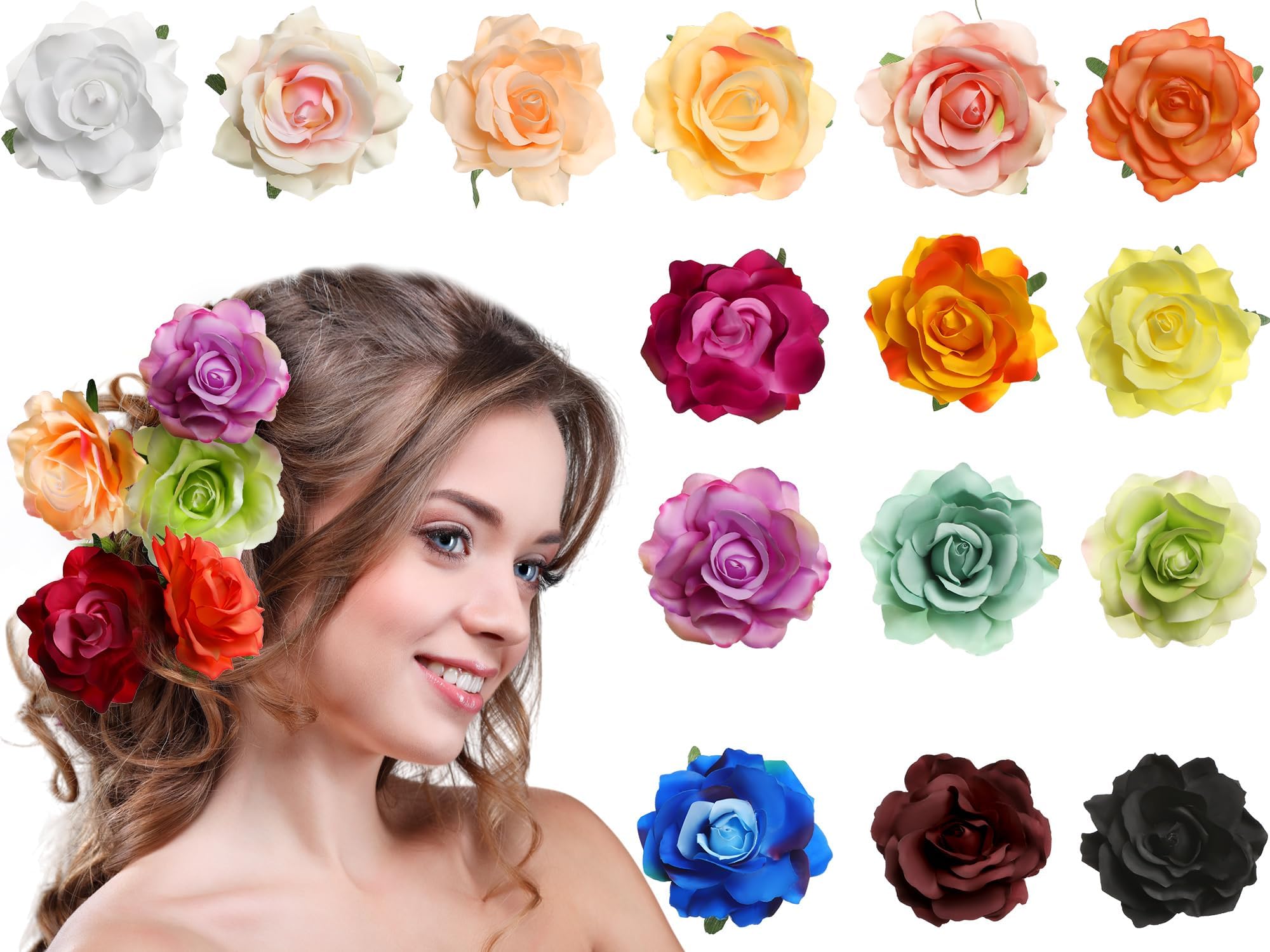 Outus 15 Pcs Flower Hair Clips, Rose Hair Accessories, Stylish Colors