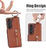 Samsung Galaxy Z Fold 6 Wallet Case with Zipper and Credit Card Holder Cash Pocket Magnetic Closure Kickstand Ring Protective Case Cover for Samsung Galaxy Z Fold 6 (Brown