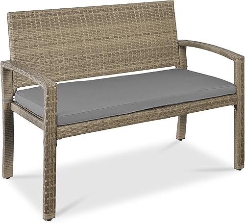 Miniatura 10 de Best Choice Products Banco al aire libre para 2 personas de mimbre para jardín, bancos de patio, muebles de asiento para patio trasero, porche