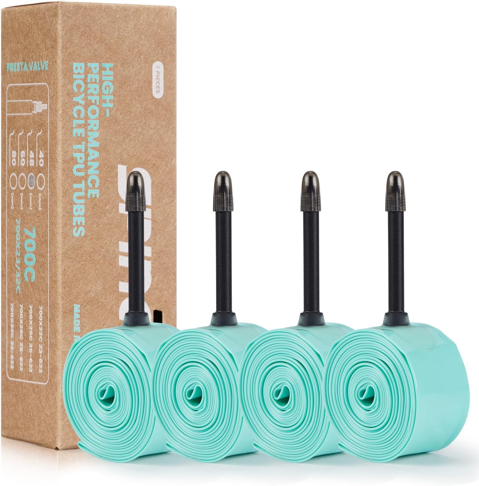 2-Pack/ 4-Pack SPINGO TPU Inner Tube 700C x 23c-32c / 700C x 35c-43c with 48mm/60mm/80mm Presta Valves TPU Bike Tube 700C Lightweight Bicycle Spare Tire