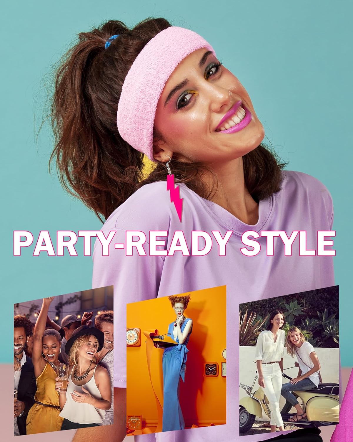 7 Pairs 80s 90s Neon Earrings for Women, Lightweight Colorful Acrylic Statement Earrings, Big Hoop Designs, Comfortable for Retro Outfits, Glow Parties & Music Festivals - Image 5