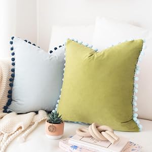 MONDAY MOOSE Decorative Throw Pillow Covers Cushion Cases Set of 2 Soft Velvet Pom Poms Double-Sided Designs Mix