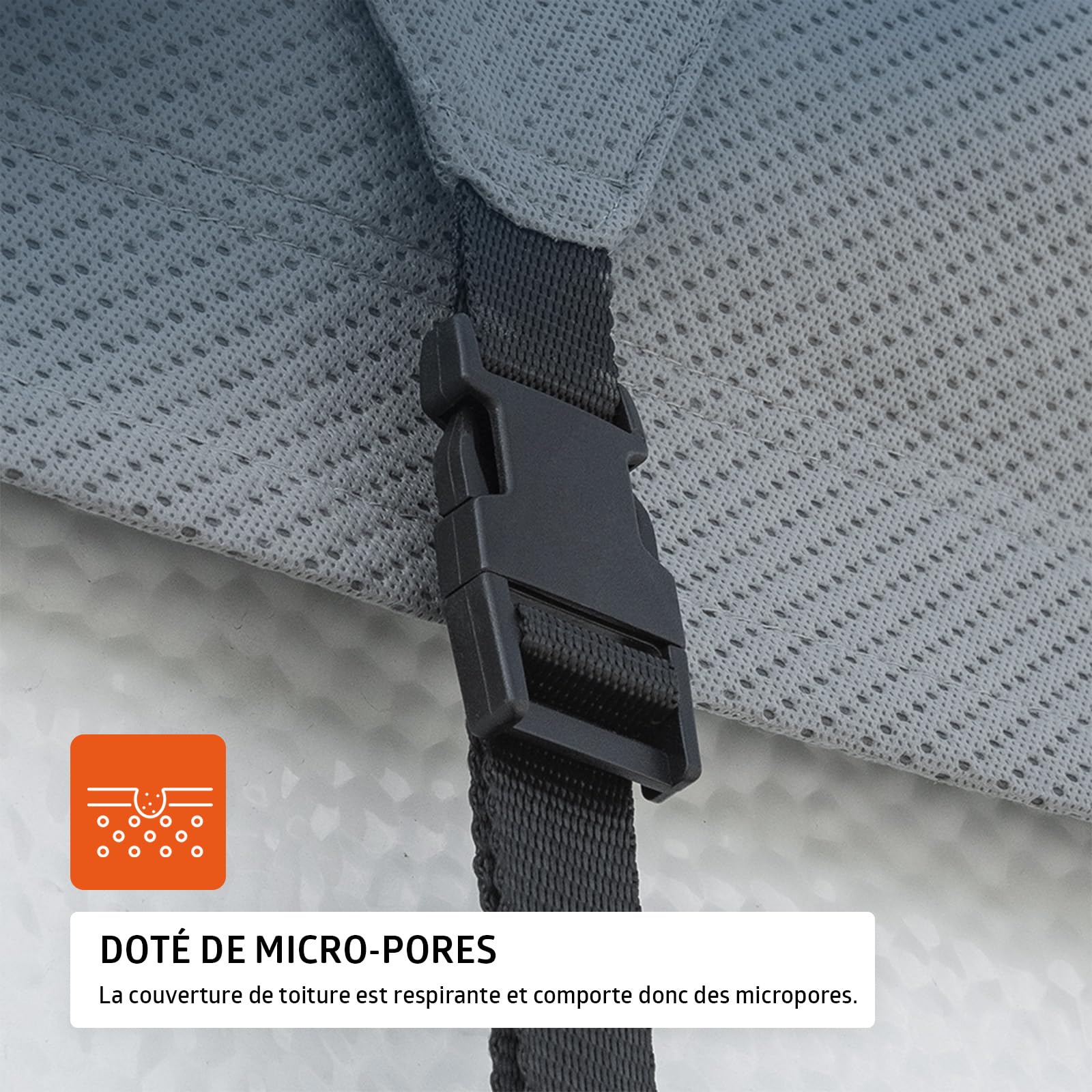 Campout Toiture pour Caravane et Camping-Car 7,5 x 3 m – Protection de Toit – Housse pour Caravane – Respirante 3 Couches SFS Non-tissé PP 160g/m² – 11 Sangles en polypropylène –