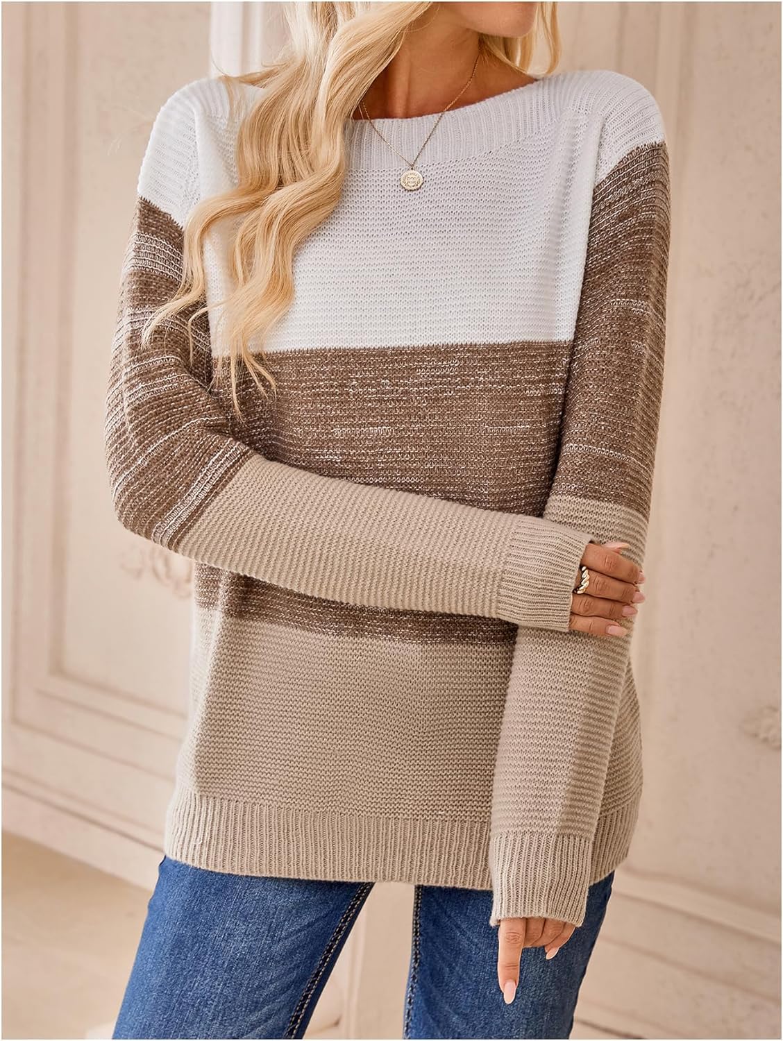 Verdusa Women's Cozy Color Block Pullover Sweaters Old Money Boat Neck Knit Tops - Image 6