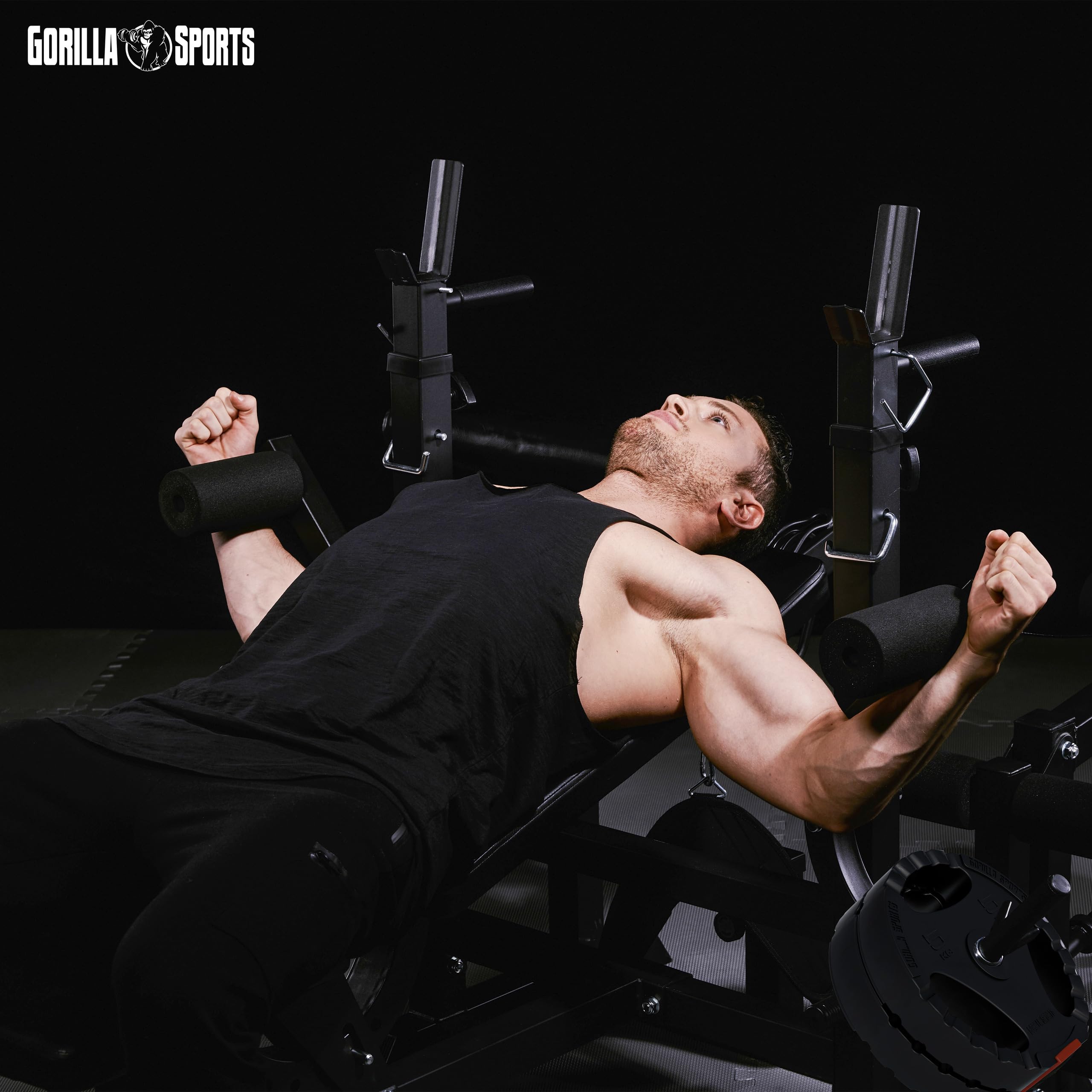 GORILLA SPORTS® Hantelbank mit 100 kg Hantelset und Latzug , Ablage | Mit verstellbarer, Dip-Station, Butterfly, Curlpult und Beincurler, bis 280 kg; Multifunktionsbank und Kraftstation