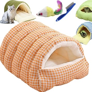 Cozy Monster Cat Bed, Upgrated Warm Cat Bed for Winter, 360 Nesting Design, Snuggle Season Just Got Fluffier, Calming Plush Anti-Anxiety Cuddler Beds with Removable Cushioned Orange