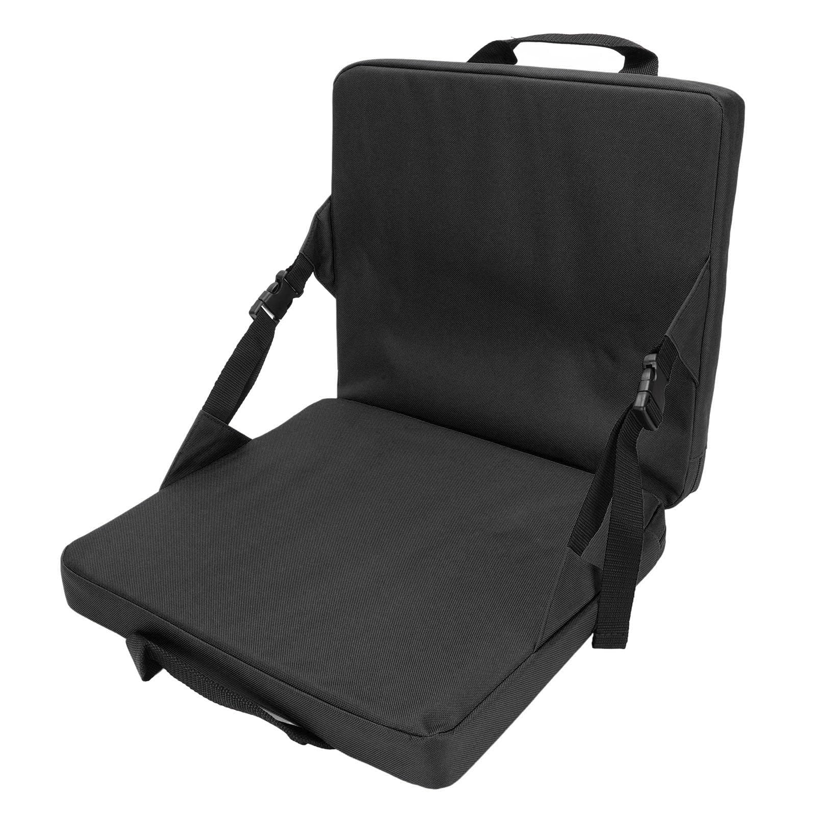Portable Handle Bleacher Cushion, Portable Wide Padded Stadium Seat Cushion with Back Support Great Comfort Bleacher Chair for Outdoor Events and Bench Seating (BLACK)