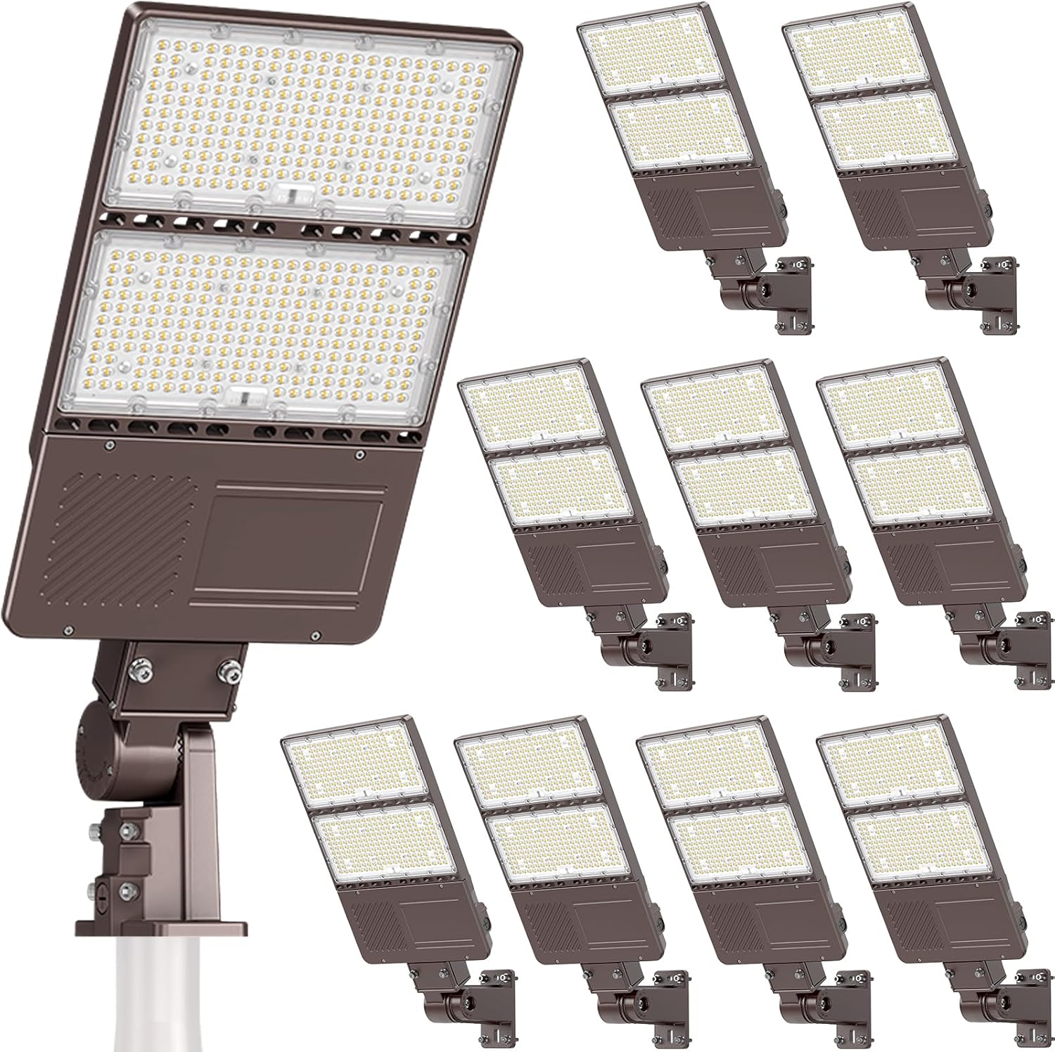 10 Pack 480V LED Parking Lot Light 320W 256W 192W Adjustable 48000LM with Photocell 5000K LED Shoebox Light Pole Flood Commercial Area Fixture IP65 Arm & Slip Fitter in 1 Mount, AC277~480V