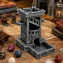 DND Dice Tower with Tray, Medieval Fortress Dice Roller for RPG Games