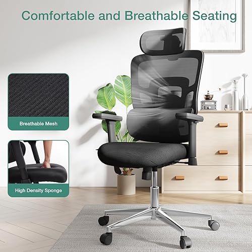 Miniatura 3 de Novilla Silla de oficina ergonómica, silla de juegos de malla con respaldo alto y soporte lumbar ajustable, silla de oficina giratoria grande y alta