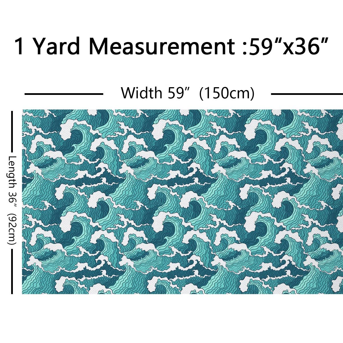 Ocean Waves Fabric by The Yard,Japanese Hokusai Style Upholstery Fabric for Chairs,Nautical Exotic Marine Sea Wave Waterproof Outdoor Fabric,1 Yard,(L92*W150cm) Teal White - Image 2