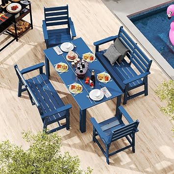 GREENVINES Outdoor Bench, 2-Person HDPE Garden Benches, Blue