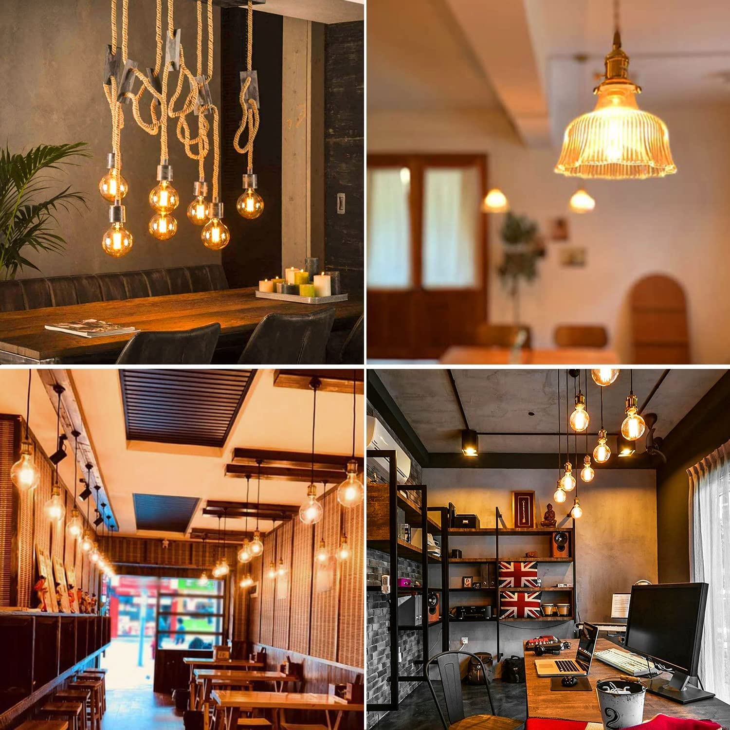Glühbirne E27 LED Vintage 4W Dimmbar Warmweiß G80, Bernstein - 6 Stück | Edison Vintage Glühbirne E27, Retro Glühbirne, LED Filament Lampe für Nostalgie und Retro Beleuchtung im Haus Café Bar