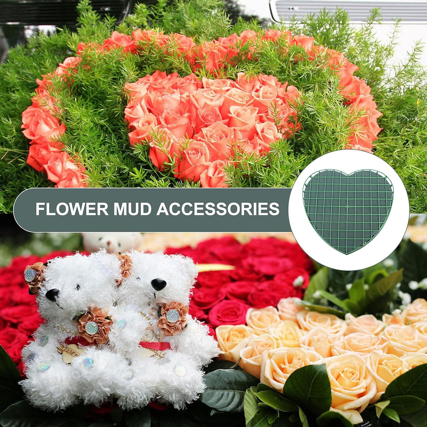 Floral Foam Block, Green Wet Dry Flower Foam Floral Mud with Suction Cup Tray Plant Foam for Fresh Flower Arrangement Wedding Valentines Day Decorations